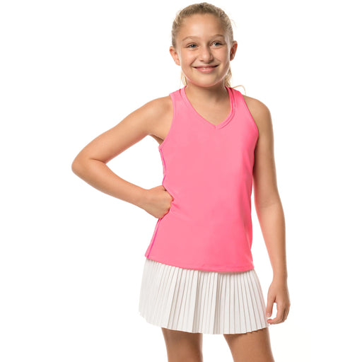 Lucky In Love V-Neck Cutout Girls Tennis Tank Top - 648 PINK/M