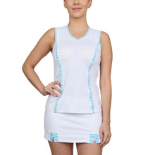 Load image into Gallery viewer, Sofibella White Racquet Aqua Wmns Tennis Tank Top - Aqua Stripe/L
 - 1