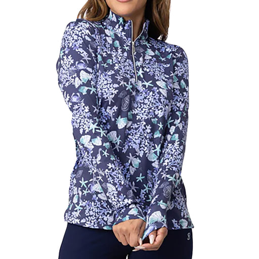 Sofibella Long Sleeve UV Feather Wmns Golf 1/4 Zip - Aqua Marine/2X