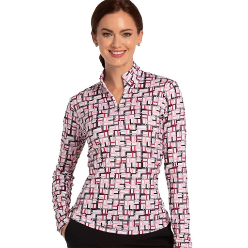 EP New York Geo Print Zip Mock Neck W Golf Polo - White Multi/L