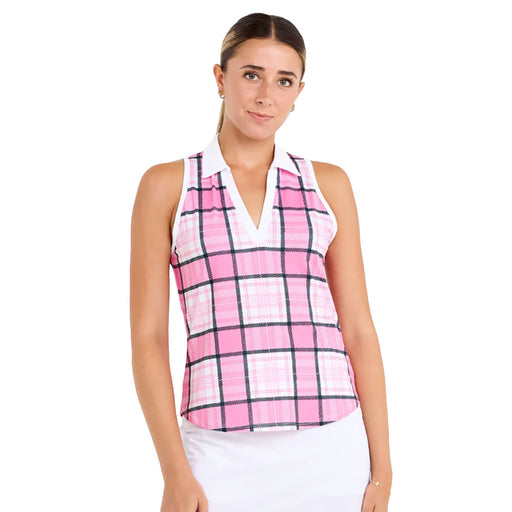 Sofibella Flora Lux Sleeveless Womens Golf Polo - Lennox Plaid/L