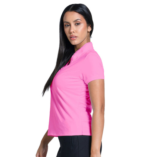 Lucky In Love Pleated Placket Womens SS Golf Polo