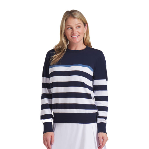 Puma Golf Resort Stripe Womens Golf Sweater - Deep Nvy/Wt Glo/L