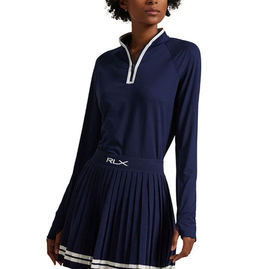 RLX Polo Golf Stretch Peached Jersey Knit Womens Quarter Zip Pullover