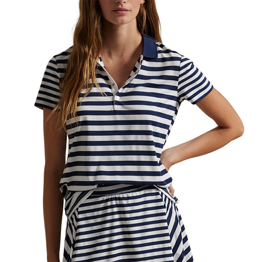 RLX Polo Golf LW Airflow Wht Strp Womens Golf Polo - Rfd Nvy/Cer Wht/M