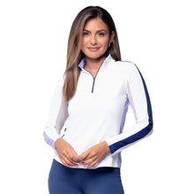 Load image into Gallery viewer, Ibkul Color Block Long Sleeve Mock Womens Golf QZ - Lavender/Navy/L
 - 3