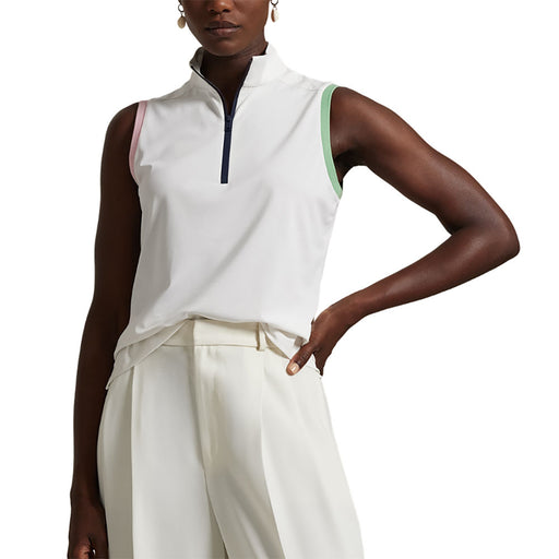 RLX Polo Golf Air Tech Piq QZ SL Womens Golf Polo - Wht/G Pnk/P Grn/L