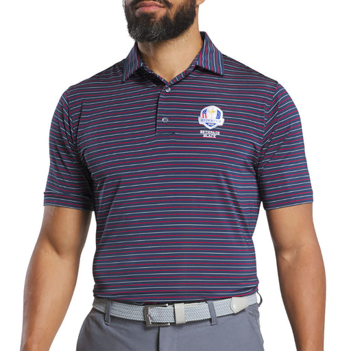 FootJoy RC Heather Stripe Lisle Mens Golf Polo - Navy/White/XL