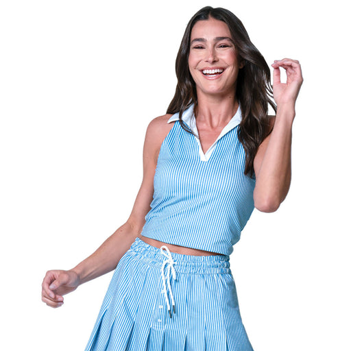 Lucky in Love Hip Fit Linen Womens Tennis Tank - Periwinkle/M