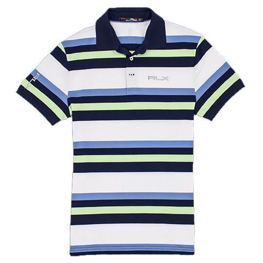 RLX Pro Fit Engineered Stripe Pique Topspin Lime Mens Golf Polo