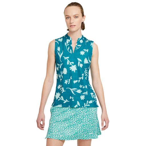 Nike Breathe Floral Print Womens SL Golf Polo - BLUSTERY 467/XL