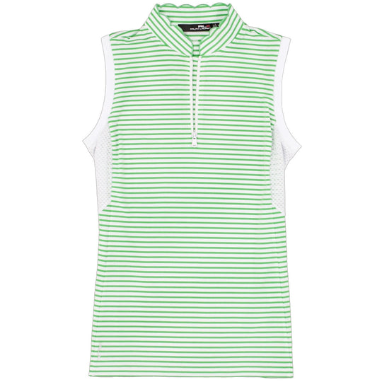 RLX Mesh Mix Force Green Stripe Womens Sleeveless Golf Polo