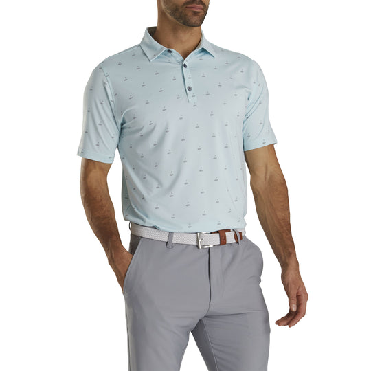 FootJoy Athletic Fit Lisle Golf Print Ice Blue Mens Golf Polo