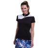 EP New York Mock Zip Black Multi Womens Short Sleeve Golf Polo