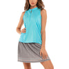Lucky in Love Ruching Along Sky Womens Sleeveless Golf Polo