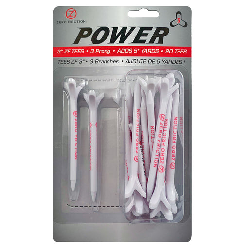 Zero Friction Tour 3-Prong Golf Tees - 20 Pack - 3in/White
