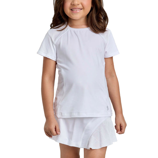 Sofibella White Racquet Net Girls Short Sleeve Tennis Shirt
