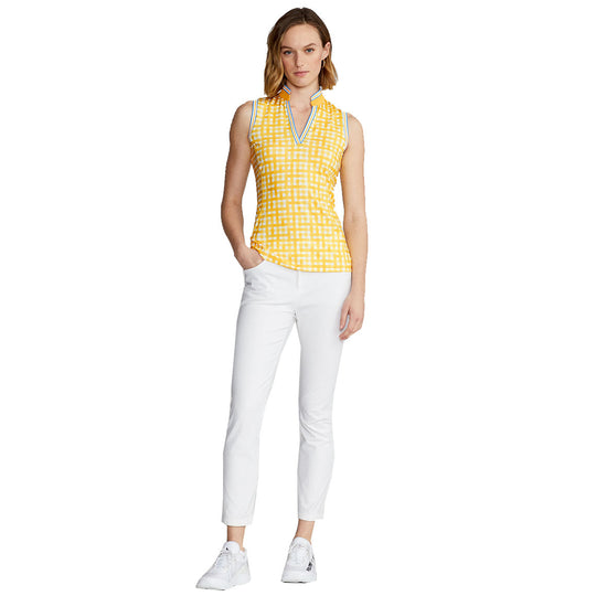 RLX Ralph Lauren Mesh Mix Yellow Gingham Womens Sleeveless Golf Polo