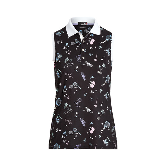 RLX Ralph Lauren Printed Airflow Black Deco Womens Sleeveless Golf Polo