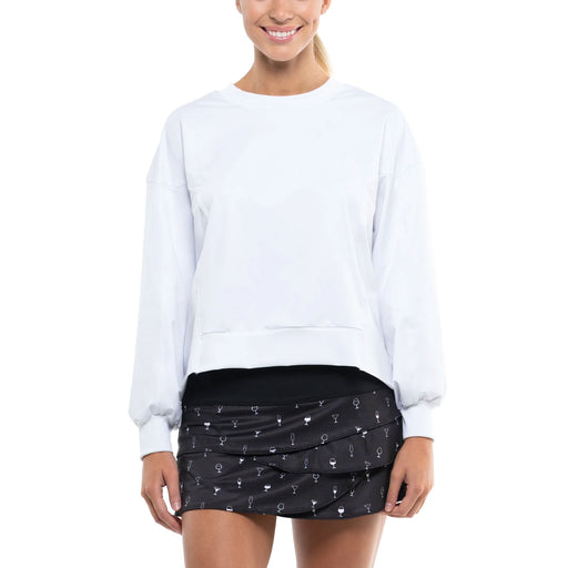 Lucky in Love Ruche Back Womens Tennis Pullover - WHITE 110/L