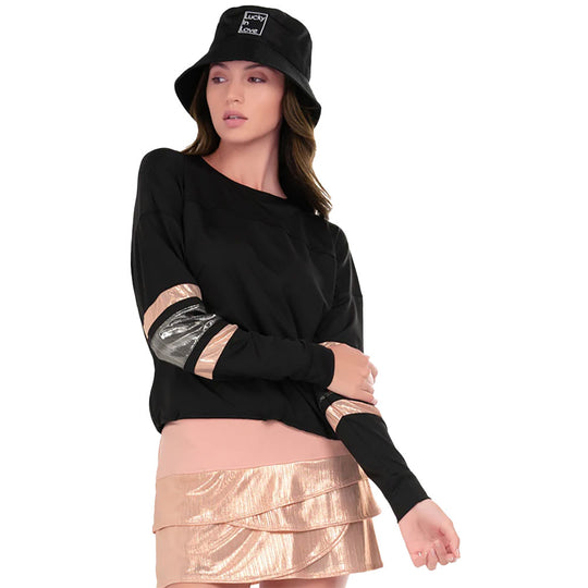 Lucky In Love Metallic Long Sleeve Womens Tennis Shirt