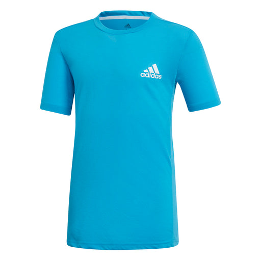 Adidas Escouade Boys SS Crew Tennis Shirt - Shock Cyan/ Wh/XL