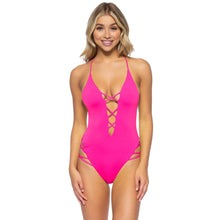 Load image into Gallery viewer, Isabella Rose Fizz High Leg 1 PC Womens Swimsuit - Ultra Pink/L
 - 5