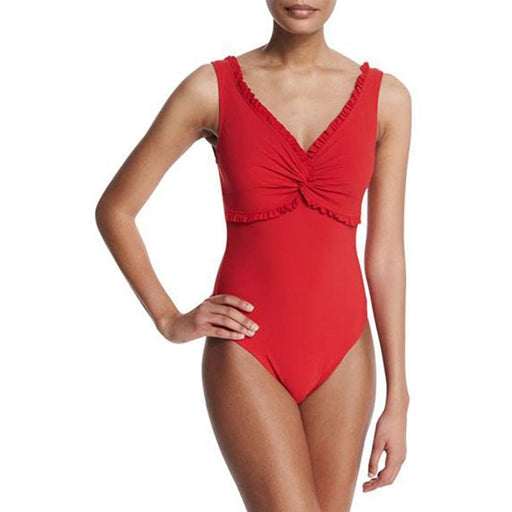 Karla Colletto Twist V-Neck Womens 1 Pc Swimsuit - Cherry/12