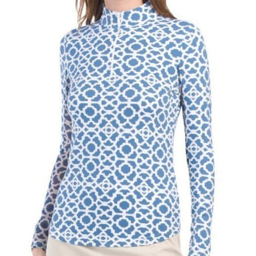 Gottex Zip Mock Womens Long Sleeve Sun Shirt - Blue Lattice/XL