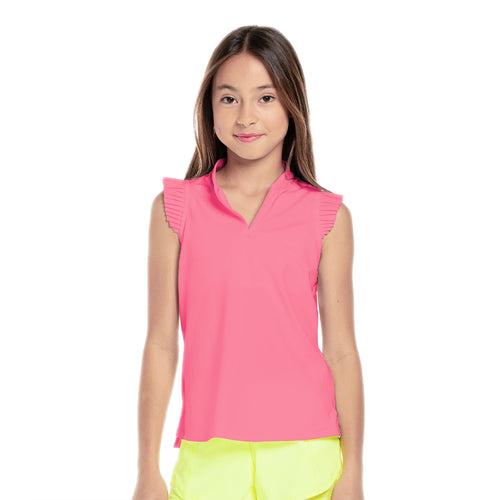 Lucky in Love Pleat Me Up Girls Sleeveless Golf Polo - 2