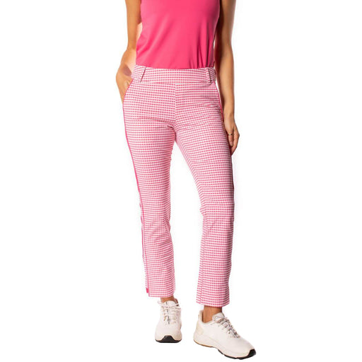 Golftini Pull On Stretch Ankle Womens Golf Pants - Pink/Wht Check/L