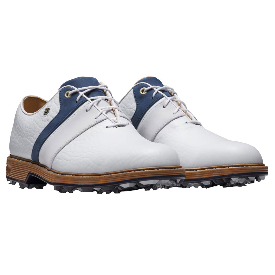 FootJoy Prem Series Packard Spiked Mens Golf Shoes - White/Navy/Brk/2E WIDE/11.0