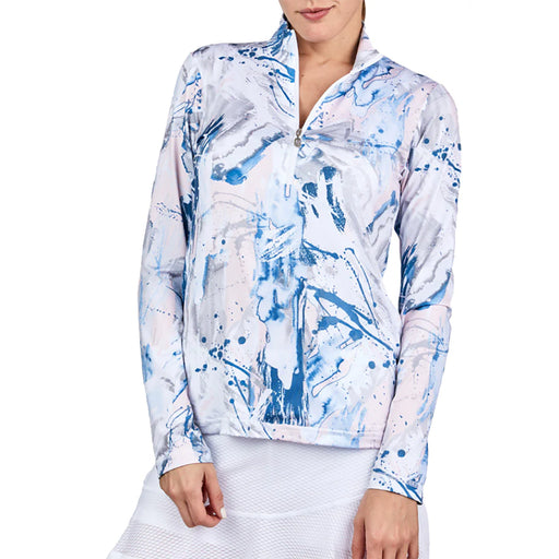 Sofibella Long Sleeve UV Feather Wmns Golf 1/4 Zip - Art Show/2X