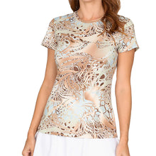 Load image into Gallery viewer, Sofibella UV Feather Womens Tennis SS Shirt - Gold Animal/2X
 - 5
