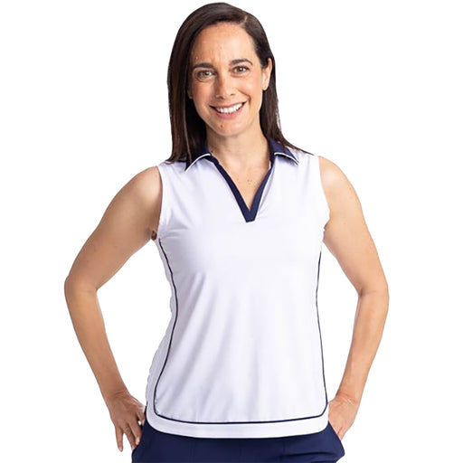 Kinona Bogey Round Womens Sleeveless Golf Polo - WHITE/NVY 002/L