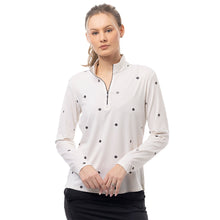 Load image into Gallery viewer, SanSoleil Solshine Foil Prnt Mock Wmn LS Sun Shirt - Flowrbx Tan Blk/XXL
 - 16