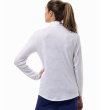 Load image into Gallery viewer, SanSoleil Solshine Foil Prnt Mock Wmn LS Sun Shirt
 - 4