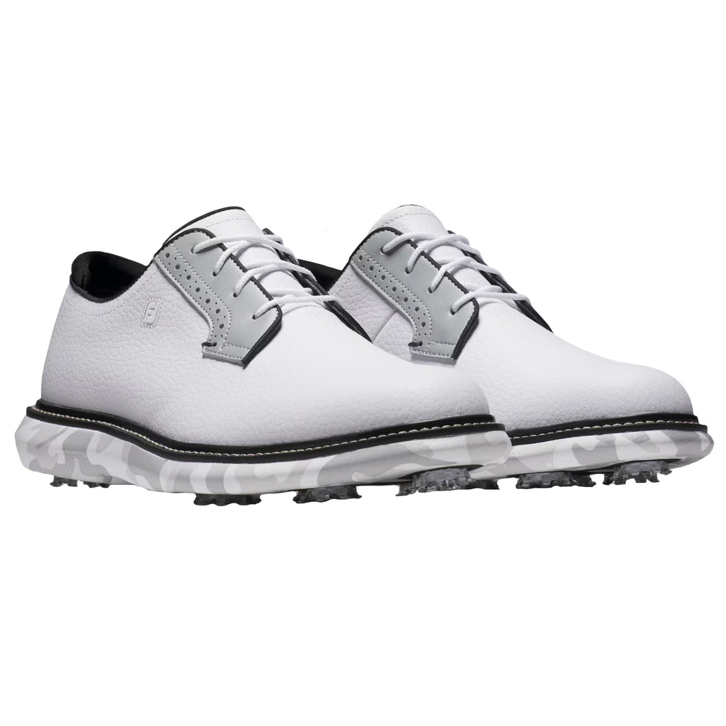 FootJoy Traditions Blucher Spiked Mens Golf Shoes - White/Blk/Grey/2E WIDE/11.0