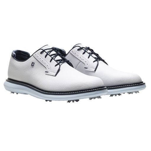 FootJoy Traditions Blucher Spiked Mens Golf Shoes - Wht/Sky Bl/Camo/2E WIDE/12.0