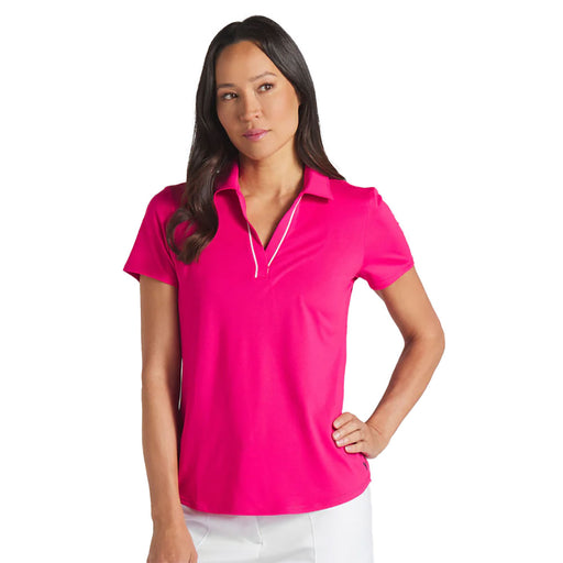 Puma Golf Cloudspun Piped Womens SS Golf Polo - Garnet Rose/L