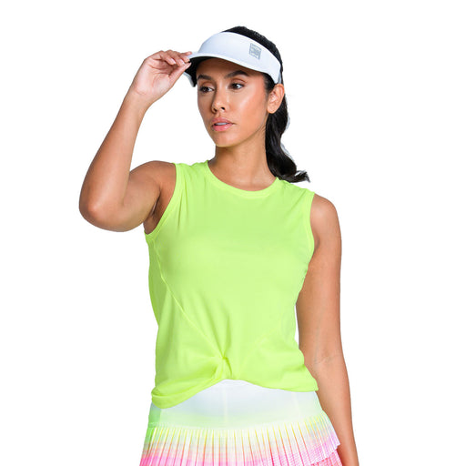 Lucky in Love Twist Front Womens Tennis Tank Top - Lemon Frost/L