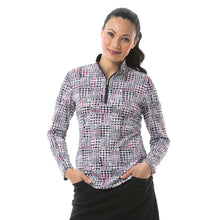 Load image into Gallery viewer, SanSoleil Solshine Printed Mock Wmn LS Sun Shirt - Tweedy Berry/XL
 - 3