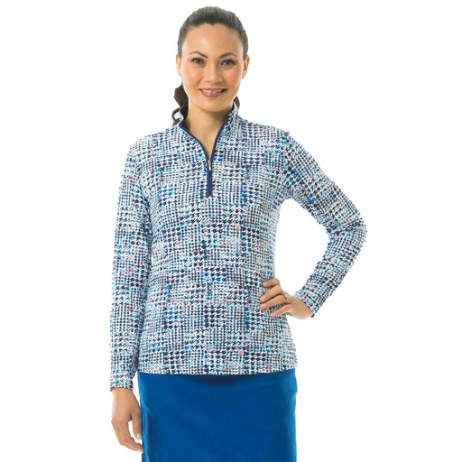 SanSoleil Solshine Printed Mock Wmn LS Sun Shirt - Tweedy Blue/L