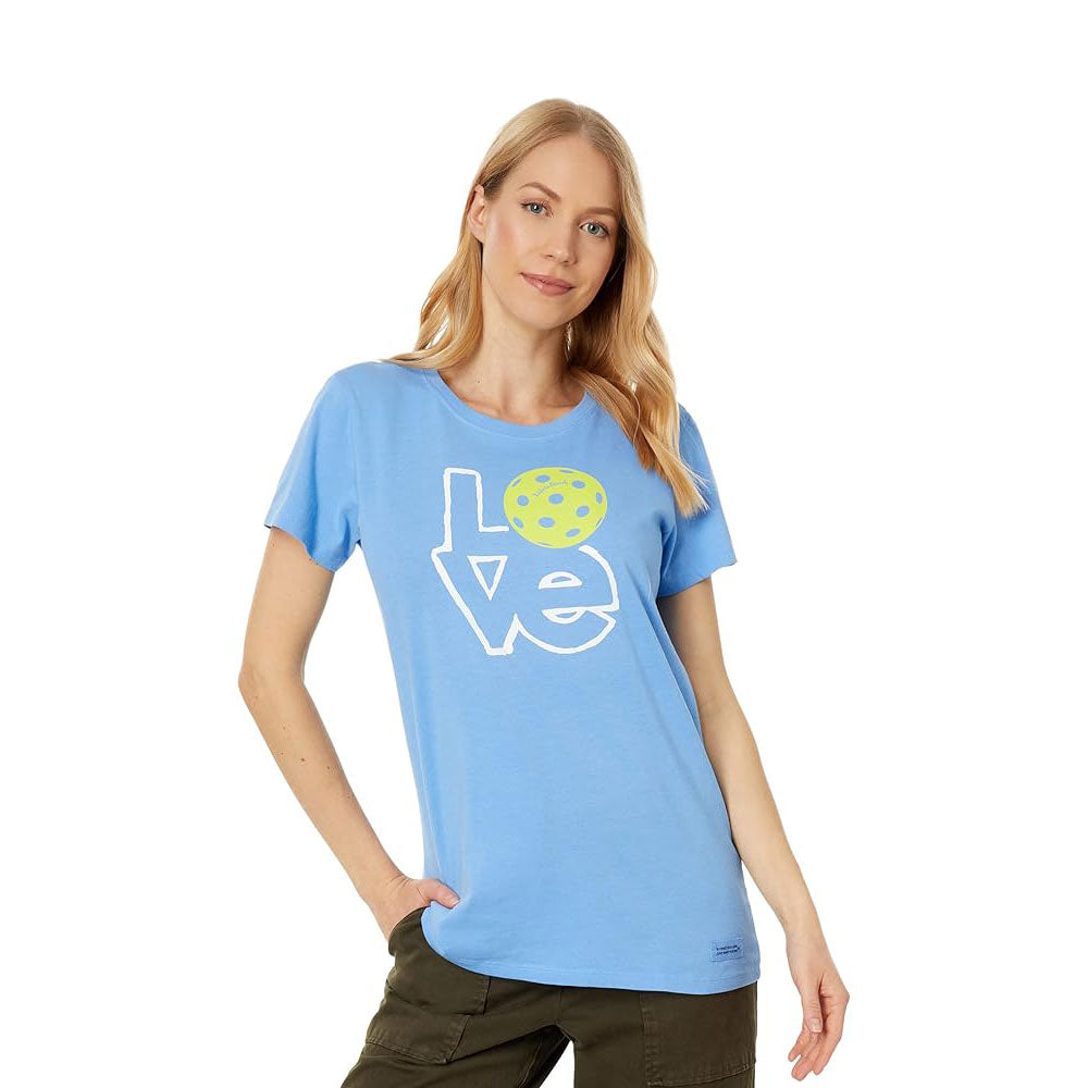 Life Is Good Love Pickleball Womens Shirt - Cornflower Blue/XXL