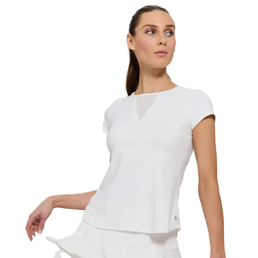 Lija Deep V-Neck Womens Tennis Shirt - White/XL