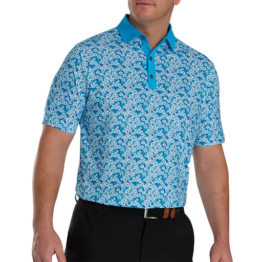 FootJoy Primrose Print Mens Golf Polo - Ocean/Deep Blue/XL