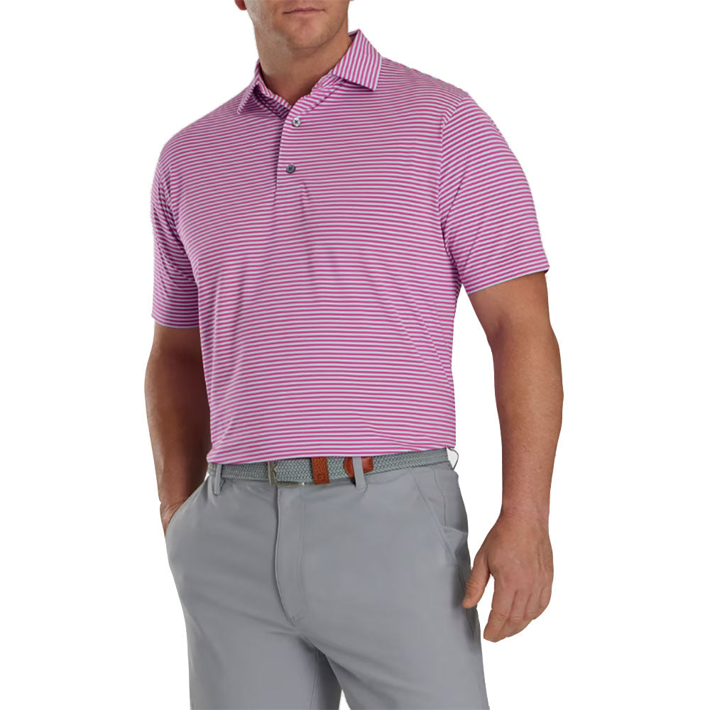 FootJoy Feeder Stripe Mens Golf Polo - Berry/Light Blu/XL