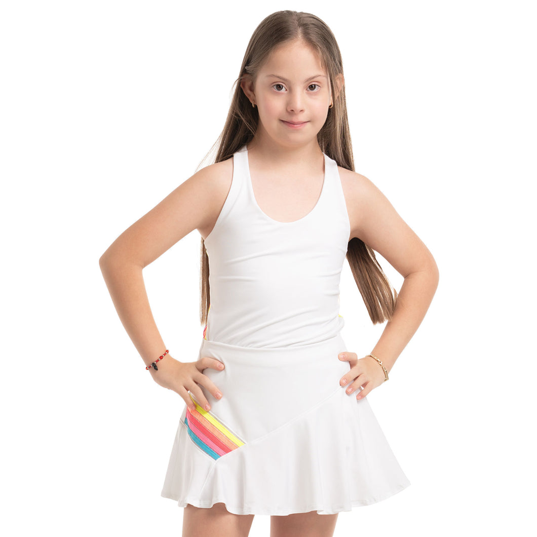 Lucky In Love Prisma Stripe Girls Golf Tank - Rainbow/M