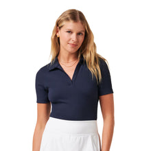 Load image into Gallery viewer, TravisMathew Moveknit SS V Womens Tennis Polo - Navy Blazer/L
 - 4