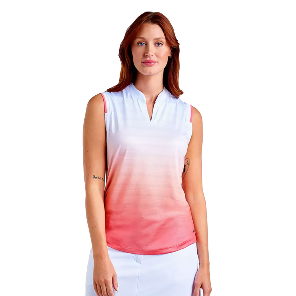 NVO Mai Mockneck Womens Sleeveless Golf Polo - White Papaya/L